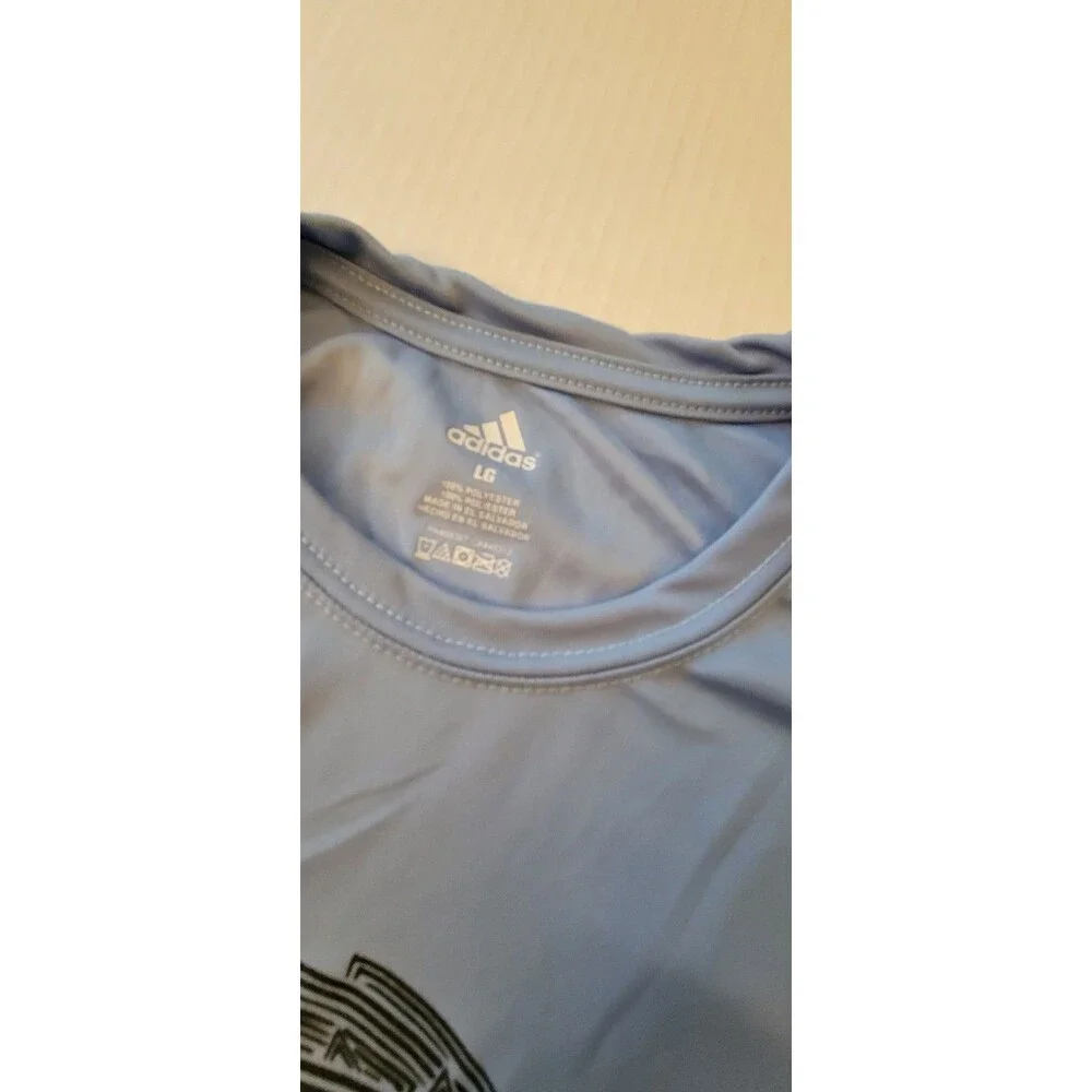 Adidas Men's L Blue Short Sleeve Crew Neck Graphic Logo T-Shirt